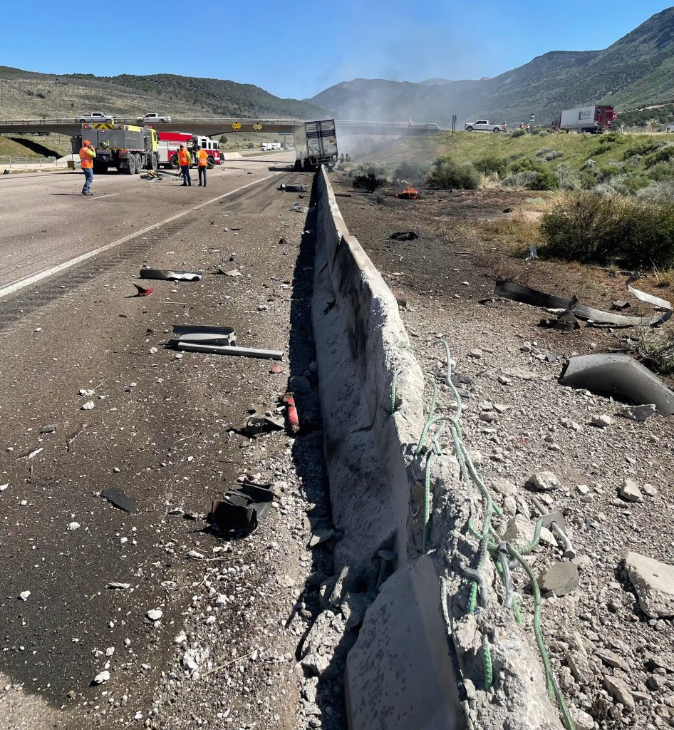 i-15-north-reopens-after-semi-catches-fire,-slides-75-yards-along-barrier-south-of-kanarraville